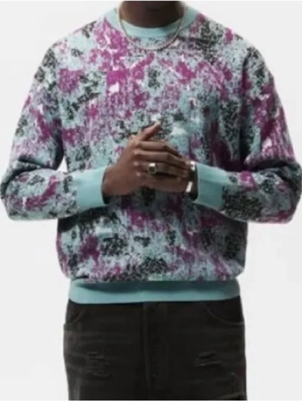 Zara Aqua & Purple Marbled Crewneck Sweater Size M